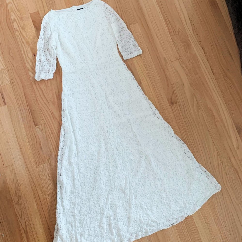 White Lace Maxi Dress with Ruffle Detail